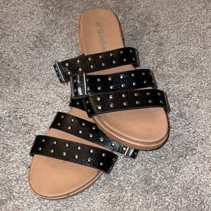 Chic Black Studded Slide Sandals
